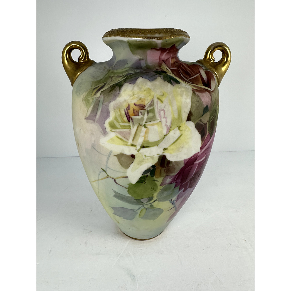 Morimura Nippon Hand-Painted Vase Circa Early 1900s Floral Multicolor 10.5" Tall